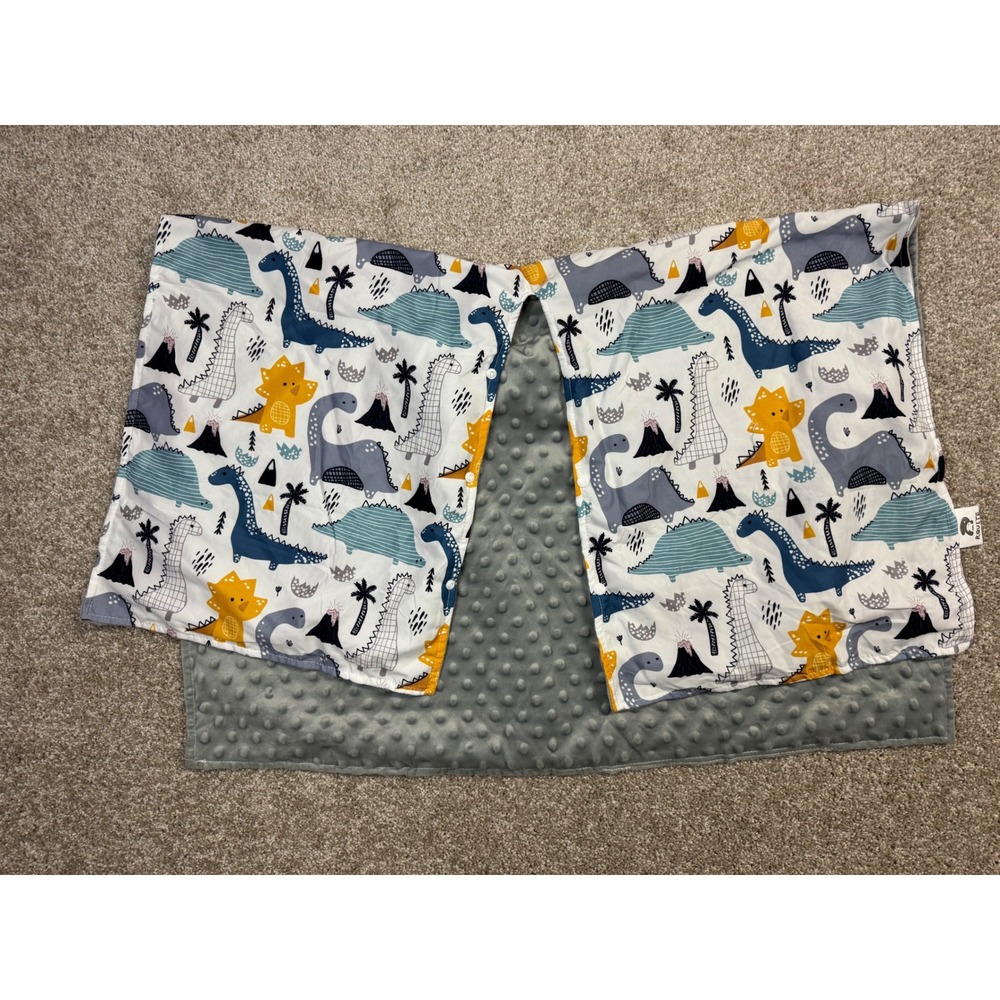 RQUITE Dinosaur Print Minky Dot Infant Car Seat Cover Canopy Grey Blue Yellow